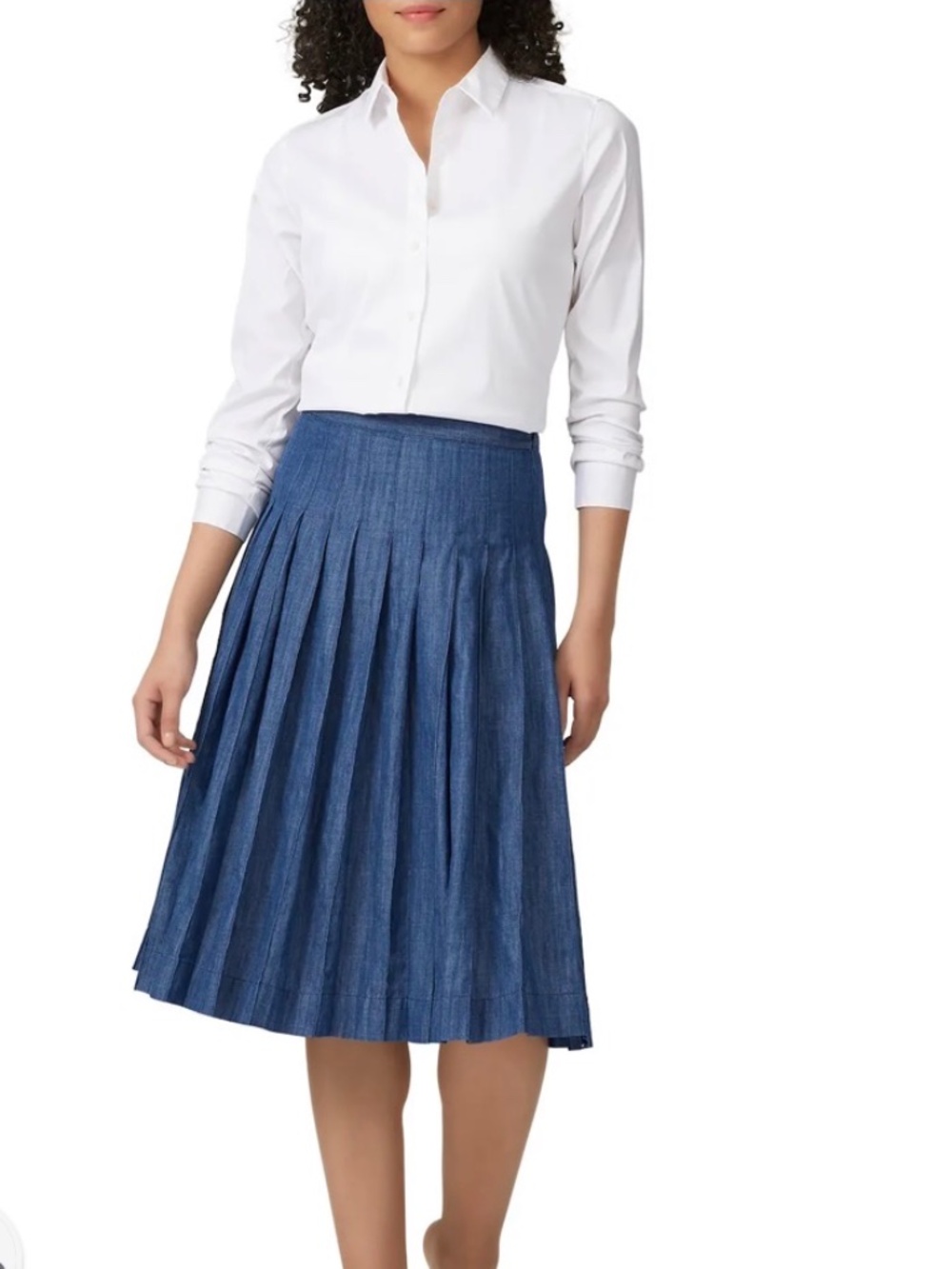 J Crew Collection Pleated Midi Skirt Blue Denim Chambray NWT SZ 4